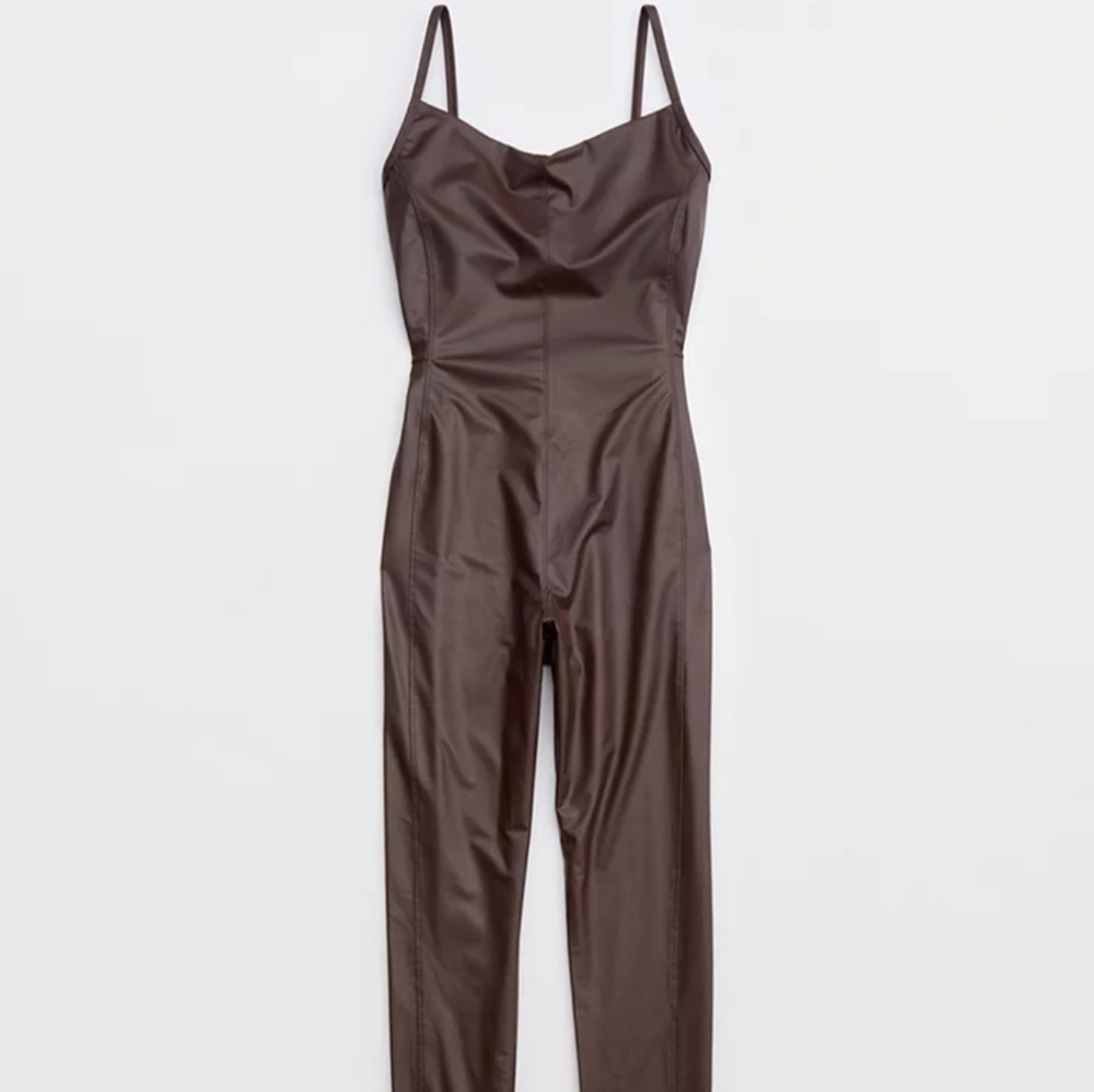 Brown faux Leather Jumpsuit
